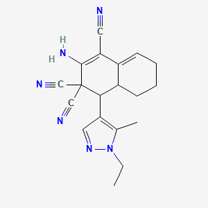 molecular formula C19H20N6 B4339302 2-amino-4-(1-ethyl-5-methyl-1H-pyrazol-4-yl)-4a,5,6,7-tetrahydro-1,3,3(4H)-naphthalenetricarbonitrile 