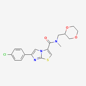 molecular formula C18H18ClN3O3S B4339368 6-(4-chlorophenyl)-N-(1,4-dioxan-2-ylmethyl)-N-methylimidazo[2,1-b][1,3]thiazole-3-carboxamide 