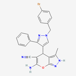 molecular formula C24H19BrN6O B4339382 6-AMINO-4-[1-(4-BROMOBENZYL)-3-PHENYL-1H-PYRAZOL-4-YL]-3-METHYL-1,4-DIHYDROPYRANO[2,3-C]PYRAZOL-5-YL CYANIDE 