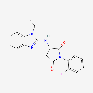 molecular formula C19H17IN4O2 B4339387 3-[(1-ETHYL-1H-1,3-BENZODIAZOL-2-YL)AMINO]-1-(2-IODOPHENYL)PYRROLIDINE-2,5-DIONE 