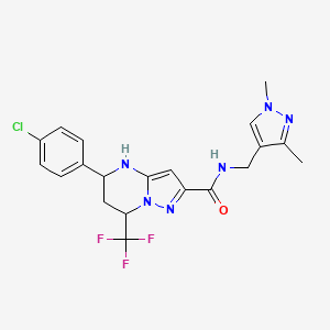 molecular formula C20H20ClF3N6O B4339392 5-(4-chlorophenyl)-N-[(1,3-dimethyl-1H-pyrazol-4-yl)methyl]-7-(trifluoromethyl)-4,5,6,7-tetrahydropyrazolo[1,5-a]pyrimidine-2-carboxamide 