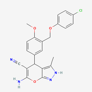 6-amino-4-{3-[(4-chlorophenoxy)methyl]-4-methoxyphenyl}-3-methyl-1,4-dihydropyrano[2,3-c]pyrazole-5-carbonitrile