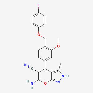 molecular formula C22H19FN4O3 B4339438 6-AMINO-4-{4-[(4-FLUOROPHENOXY)METHYL]-3-METHOXYPHENYL}-3-METHYL-1,4-DIHYDROPYRANO[2,3-C]PYRAZOL-5-YL CYANIDE 