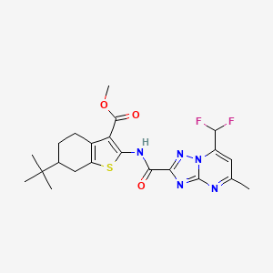 molecular formula C22H25F2N5O3S B4339514 methyl 6-tert-butyl-2-({[7-(difluoromethyl)-5-methyl[1,2,4]triazolo[1,5-a]pyrimidin-2-yl]carbonyl}amino)-4,5,6,7-tetrahydro-1-benzothiophene-3-carboxylate 