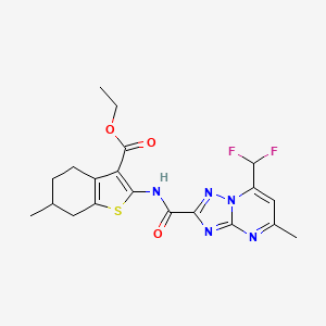 molecular formula C20H21F2N5O3S B4339518 ETHYL 2-[7-(DIFLUOROMETHYL)-5-METHYL-[1,2,4]TRIAZOLO[1,5-A]PYRIMIDINE-2-AMIDO]-6-METHYL-4,5,6,7-TETRAHYDRO-1-BENZOTHIOPHENE-3-CARBOXYLATE 