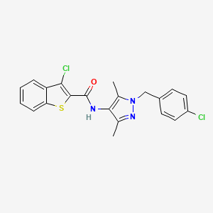 molecular formula C21H17Cl2N3OS B4339537 3-chloro-N-[1-(4-chlorobenzyl)-3,5-dimethyl-1H-pyrazol-4-yl]-1-benzothiophene-2-carboxamide 