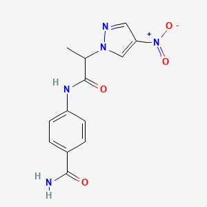 molecular formula C13H13N5O4 B4339567 4-{[2-(4-nitro-1H-pyrazol-1-yl)propanoyl]amino}benzamide 