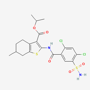 molecular formula C20H22Cl2N2O5S2 B4339587 isopropyl 2-{[5-(aminosulfonyl)-2,4-dichlorobenzoyl]amino}-6-methyl-4,5,6,7-tetrahydro-1-benzothiophene-3-carboxylate 