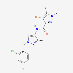 molecular formula C18H18BrCl2N5O B4339696 4-BROMO-N~3~-[1-(2,4-DICHLOROBENZYL)-3,5-DIMETHYL-1H-PYRAZOL-4-YL]-1,5-DIMETHYL-1H-PYRAZOLE-3-CARBOXAMIDE 