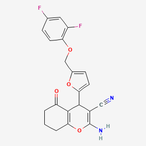 molecular formula C21H16F2N2O4 B4339715 2-AMINO-4-{5-[(2,4-DIFLUOROPHENOXY)METHYL]-2-FURYL}-5-OXO-5,6,7,8-TETRAHYDRO-4H-CHROMEN-3-YL CYANIDE 