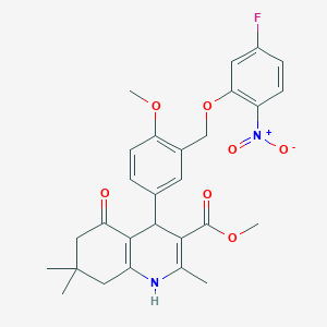 molecular formula C28H29FN2O7 B4339720 methyl 4-{3-[(5-fluoro-2-nitrophenoxy)methyl]-4-methoxyphenyl}-2,7,7-trimethyl-5-oxo-1,4,5,6,7,8-hexahydro-3-quinolinecarboxylate 