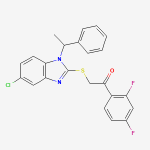 molecular formula C23H17ClF2N2OS B4339740 2-{[5-CHLORO-1-(1-PHENYLETHYL)-1H-1,3-BENZIMIDAZOL-2-YL]SULFANYL}-1-(2,4-DIFLUOROPHENYL)-1-ETHANONE 