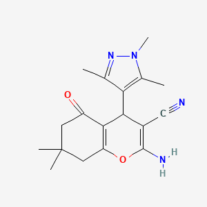 molecular formula C18H22N4O2 B4339794 2-amino-7,7-dimethyl-5-oxo-4-(1,3,5-trimethyl-1H-pyrazol-4-yl)-5,6,7,8-tetrahydro-4H-chromene-3-carbonitrile 