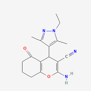 molecular formula C17H20N4O2 B4339799 2-amino-4-(1-ethyl-3,5-dimethyl-1H-pyrazol-4-yl)-5-oxo-5,6,7,8-tetrahydro-4H-chromene-3-carbonitrile 