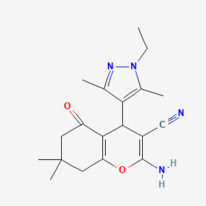 molecular formula C19H24N4O2 B4339804 2-amino-4-(1-ethyl-3,5-dimethyl-1H-pyrazol-4-yl)-7,7-dimethyl-5-oxo-5,6,7,8-tetrahydro-4H-chromene-3-carbonitrile 