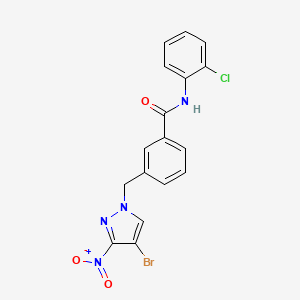 molecular formula C17H12BrClN4O3 B4339815 3-[(4-bromo-3-nitro-1H-pyrazol-1-yl)methyl]-N-(2-chlorophenyl)benzamide 