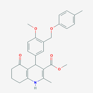 molecular formula C27H29NO5 B4339827 methyl 4-{4-methoxy-3-[(4-methylphenoxy)methyl]phenyl}-2-methyl-5-oxo-1,4,5,6,7,8-hexahydro-3-quinolinecarboxylate 