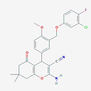 2-AMINO-4-{3-[(3-CHLORO-4-FLUOROPHENOXY)METHYL]-4-METHOXYPHENYL}-7,7-DIMETHYL-5-OXO-5,6,7,8-TETRAHYDRO-4H-CHROMEN-3-YL CYANIDE