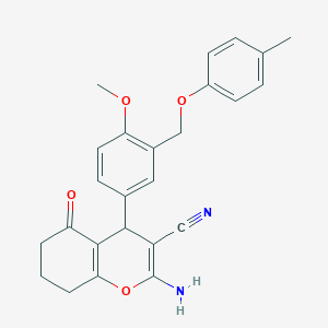 2-AMINO-4-{4-METHOXY-3-[(4-METHYLPHENOXY)METHYL]PHENYL}-5-OXO-5,6,7,8-TETRAHYDRO-4H-CHROMEN-3-YL CYANIDE