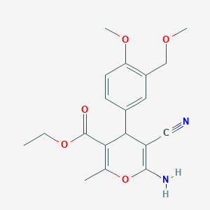 molecular formula C19H22N2O5 B4339840 ethyl 6-amino-5-cyano-4-[4-methoxy-3-(methoxymethyl)phenyl]-2-methyl-4H-pyran-3-carboxylate 