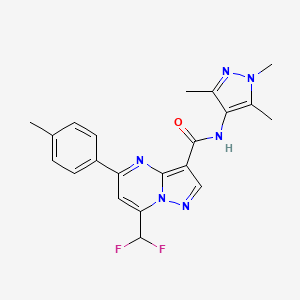 molecular formula C21H20F2N6O B4339940 7-(difluoromethyl)-5-(4-methylphenyl)-N-(1,3,5-trimethyl-1H-pyrazol-4-yl)pyrazolo[1,5-a]pyrimidine-3-carboxamide 