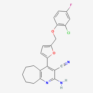 molecular formula C22H19ClFN3O2 B4339995 2-AMINO-4-{5-[(2-CHLORO-4-FLUOROPHENOXY)METHYL]-2-FURYL}-6,7,8,9-TETRAHYDRO-5H-CYCLOHEPTA[B]PYRIDIN-3-YL CYANIDE 