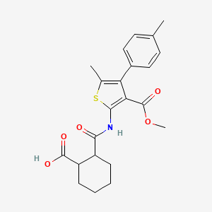 molecular formula C22H25NO5S B4340080 2-({[3-(METHOXYCARBONYL)-5-METHYL-4-(4-METHYLPHENYL)-2-THIENYL]AMINO}CARBONYL)-1-CYCLOHEXANECARBOXYLIC ACID 