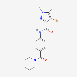 molecular formula C18H21BrN4O2 B4340085 4-BROMO-1,5-DIMETHYL-N-[4-(PIPERIDINOCARBONYL)PHENYL]-1H-PYRAZOLE-3-CARBOXAMIDE 