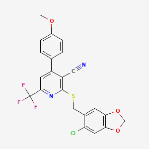 2-{[(6-CHLORO-1,3-BENZODIOXOL-5-YL)METHYL]SULFANYL}-4-(4-METHOXYPHENYL)-6-(TRIFLUOROMETHYL)-3-PYRIDYL CYANIDE