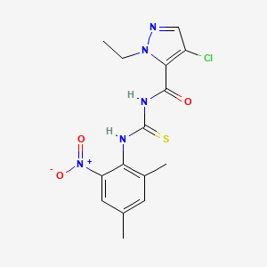 molecular formula C15H16ClN5O3S B4340188 N-[(4-CHLORO-1-ETHYL-1H-PYRAZOL-5-YL)CARBONYL]-N'-(2,4-DIMETHYL-6-NITROPHENYL)THIOUREA 