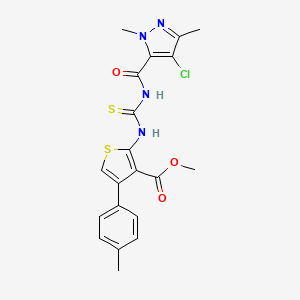 molecular formula C20H19ClN4O3S2 B4340205 METHYL 2-[({[(4-CHLORO-1,3-DIMETHYL-1H-PYRAZOL-5-YL)CARBONYL]AMINO}CARBOTHIOYL)AMINO]-4-(4-METHYLPHENYL)-3-THIOPHENECARBOXYLATE 