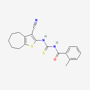 molecular formula C19H19N3OS2 B4340218 N-(3-CYANO-5,6,7,8-TETRAHYDRO-4H-CYCLOHEPTA[B]THIOPHEN-2-YL)-N'-(2-METHYLBENZOYL)THIOUREA 