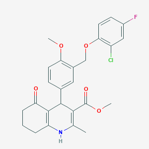 molecular formula C26H25ClFNO5 B4340227 methyl 4-{3-[(2-chloro-4-fluorophenoxy)methyl]-4-methoxyphenyl}-2-methyl-5-oxo-1,4,5,6,7,8-hexahydro-3-quinolinecarboxylate 