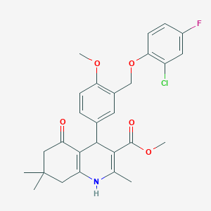 molecular formula C28H29ClFNO5 B4340234 methyl 4-{3-[(2-chloro-4-fluorophenoxy)methyl]-4-methoxyphenyl}-2,7,7-trimethyl-5-oxo-1,4,5,6,7,8-hexahydro-3-quinolinecarboxylate 