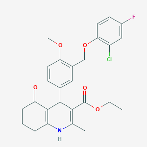 molecular formula C27H27ClFNO5 B4340236 ethyl 4-{3-[(2-chloro-4-fluorophenoxy)methyl]-4-methoxyphenyl}-2-methyl-5-oxo-1,4,5,6,7,8-hexahydro-3-quinolinecarboxylate 