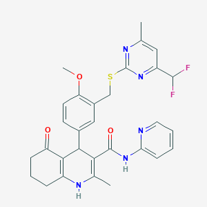 molecular formula C30H29F2N5O3S B4340300 4-[3-({[4-(difluoromethyl)-6-methyl-2-pyrimidinyl]thio}methyl)-4-methoxyphenyl]-2-methyl-5-oxo-N-2-pyridinyl-1,4,5,6,7,8-hexahydro-3-quinolinecarboxamide 