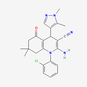 molecular formula C23H24ClN5O B4340316 2-amino-1-(2-chlorophenyl)-4-(1,5-dimethyl-1H-pyrazol-4-yl)-7,7-dimethyl-5-oxo-1,4,5,6,7,8-hexahydro-3-quinolinecarbonitrile 