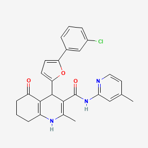 molecular formula C27H24ClN3O3 B4340326 4-[5-(3-CHLOROPHENYL)-2-FURYL]-2-METHYL-N~3~-(4-METHYL-2-PYRIDYL)-5-OXO-1,4,5,6,7,8-HEXAHYDRO-3-QUINOLINECARBOXAMIDE 