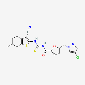 molecular formula C20H18ClN5O2S2 B4340386 N-({5-[(4-CHLORO-1H-PYRAZOL-1-YL)METHYL]-2-FURYL}CARBONYL)-N'-(3-CYANO-6-METHYL-4,5,6,7-TETRAHYDRO-1-BENZOTHIOPHEN-2-YL)THIOUREA 