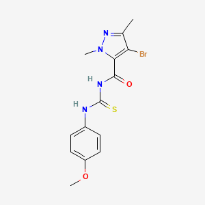 molecular formula C14H15BrN4O2S B4340402 N-[(4-bromo-1,3-dimethyl-1H-pyrazol-5-yl)carbonyl]-N'-(4-methoxyphenyl)thiourea 