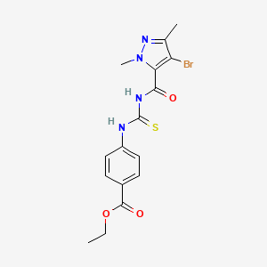 molecular formula C16H17BrN4O3S B4340411 ETHYL 4-[({[(4-BROMO-1,3-DIMETHYL-1H-PYRAZOL-5-YL)CARBONYL]AMINO}CARBOTHIOYL)AMINO]BENZOATE 