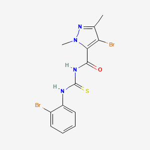 molecular formula C13H12Br2N4OS B4340418 N-[(4-bromo-1,3-dimethyl-1H-pyrazol-5-yl)carbonyl]-N'-(2-bromophenyl)thiourea 