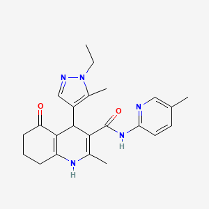 molecular formula C23H27N5O2 B4340510 4-(1-ethyl-5-methyl-1H-pyrazol-4-yl)-2-methyl-N-(5-methylpyridin-2-yl)-5-oxo-1,4,5,6,7,8-hexahydroquinoline-3-carboxamide 