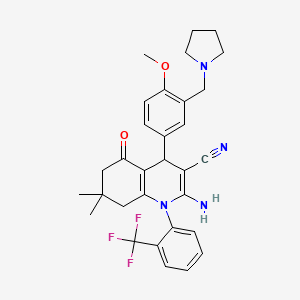 2-amino-4-[4-methoxy-3-(1-pyrrolidinylmethyl)phenyl]-7,7-dimethyl-5-oxo-1-[2-(trifluoromethyl)phenyl]-1,4,5,6,7,8-hexahydro-3-quinolinecarbonitrile