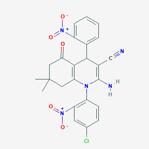 2-amino-1-(4-chloro-2-nitrophenyl)-7,7-dimethyl-4-(2-nitrophenyl)-5-oxo-1,4,5,6,7,8-hexahydro-3-quinolinecarbonitrile