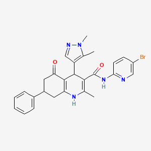 molecular formula C27H26BrN5O2 B4340553 N~3~-(5-BROMO-2-PYRIDYL)-4-(1,5-DIMETHYL-1H-PYRAZOL-4-YL)-2-METHYL-5-OXO-7-PHENYL-1,4,5,6,7,8-HEXAHYDRO-3-QUINOLINECARBOXAMIDE 