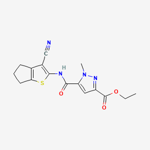 molecular formula C16H16N4O3S B4340578 ETHYL 5-{[(3-CYANO-5,6-DIHYDRO-4H-CYCLOPENTA[B]THIOPHEN-2-YL)AMINO]CARBONYL}-1-METHYL-1H-PYRAZOLE-3-CARBOXYLATE 