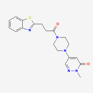 molecular formula C19H21N5O2S B4340820 5-{4-[3-(1,3-benzothiazol-2-yl)propanoyl]-1-piperazinyl}-2-methyl-3(2H)-pyridazinone 