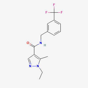 molecular formula C15H16F3N3O B4340846 1-ethyl-5-methyl-N-[[3-(trifluoromethyl)phenyl]methyl]pyrazole-4-carboxamide 