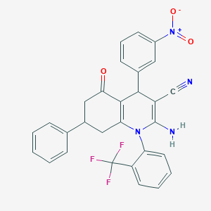 molecular formula C29H21F3N4O3 B4340936 2-amino-4-(3-nitrophenyl)-5-oxo-7-phenyl-1-[2-(trifluoromethyl)phenyl]-1,4,5,6,7,8-hexahydro-3-quinolinecarbonitrile 